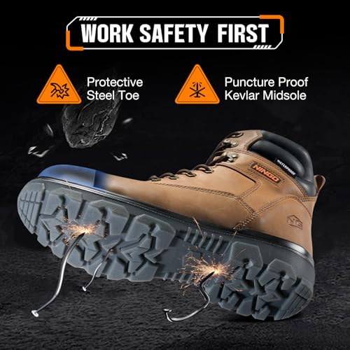 Image of NINGO Work Boots for Men, Steel Toe Waterproof Boots with Puncture Proof, Oil & Slip Resistant, Comfortable Mens Construction Boot with EH Protection, Leather Shoes for Industrial