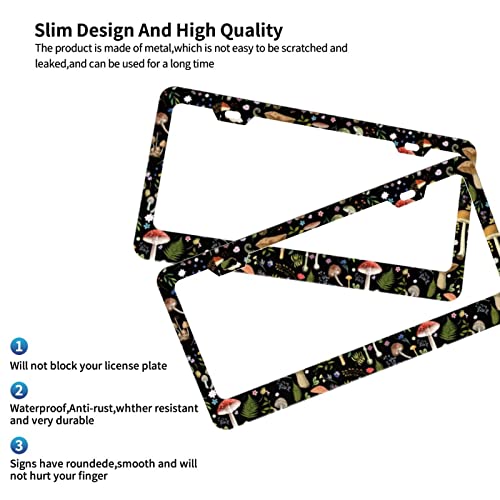 Mushroom License Plate Frame Aluminum License Plate Covers Metal Tag Novelty Car Plate Standard Size With Screw Caps Car Decorative Accessories For Men Women 12"X6" #TOP3