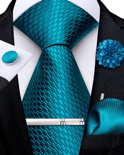 Image of DiBanGu Silk Pre-tied Ties for Men Formal Adjustable Necktie Set | 6PCS,Zipper Tie,Pocket Square,Cufflinks,Tie Clip & Lapel Pin,Wrinkle-Resistant,Premium Gift Box,Formal Business Wedding Party