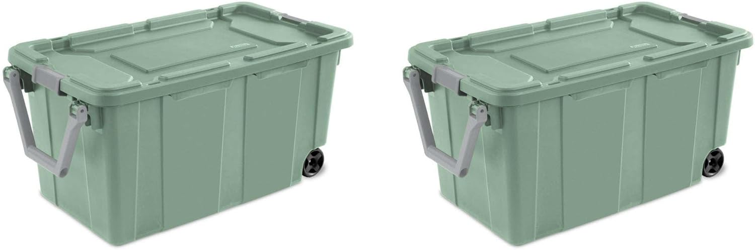 Extra Large Storage Bin, 40 Gallon Wheeled Plastic Storage Container with Handle, Green, Pack of 2
