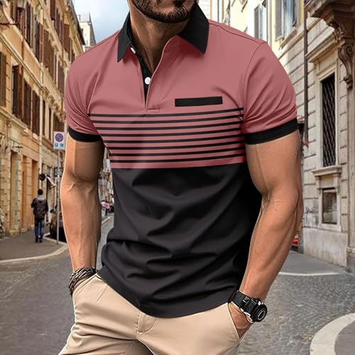 Letuwj Striped Short Sleeve Men's Polo Shirt Zipper Printed3