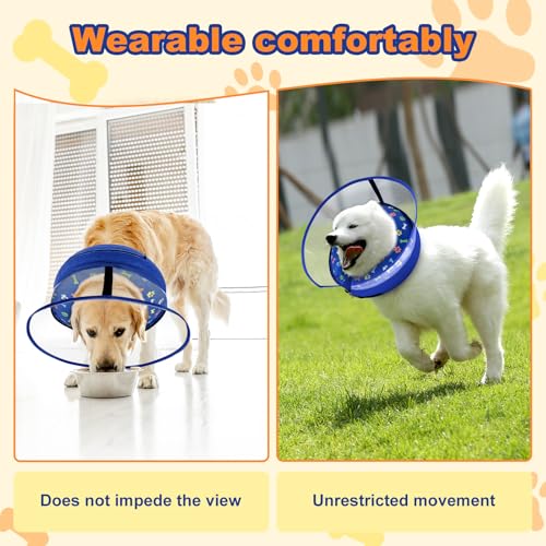 Image of Dog Cone Collar with Enhanced Anti-Licking, Inflatable Dog Cone After Surgery, Adjustable Size with Soft Padding for Small Medium Large Dogs - Blue /M
