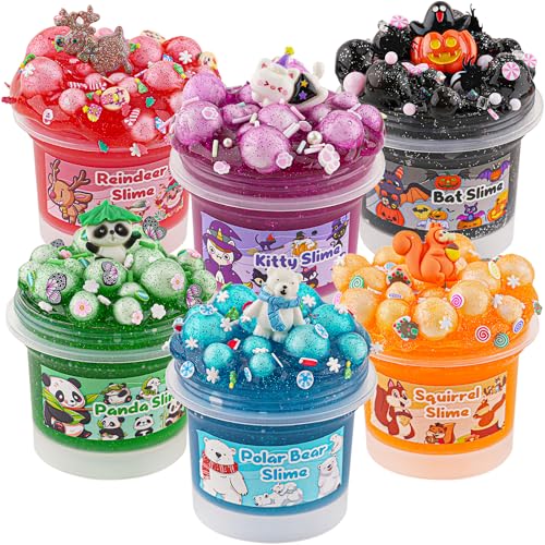 6 X 100 mL Crystal Schleim Set, Glitter Slime für Kinder, Gut Dehnbares Crunchy Slime Kit Sensorisches Spielzeug, Slime Party Geburtstags Oster Mädchen & Jungen von 6–12 Jahren