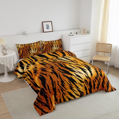 Image of Feelyou Kids King Zebra Print Bedding Set Zebra Stripe Bedding Set Wild Animal Skin Comforter Set Teens Brown Black Duvet Set Bed Set 3Pcs