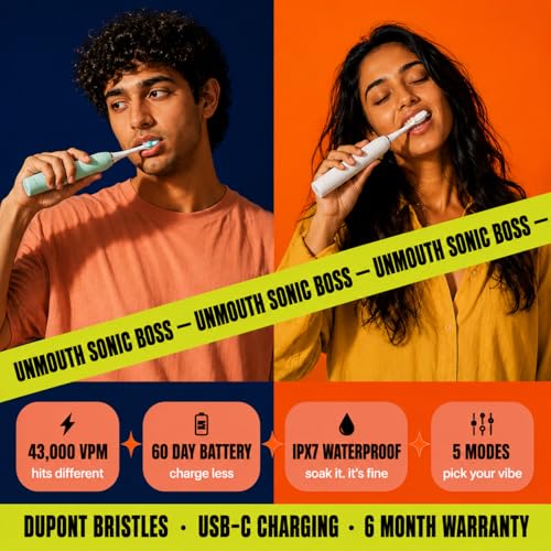 Image of Sonic Electric Toothbrush for Adults Rechargeable | 5 Modes, 43000 VPM Deep Clean, Smart 2-Min Timer, IPX7 Waterproof, Dupont Bristles, 60-Day Battery, Type-C Fast Charging (Green)
