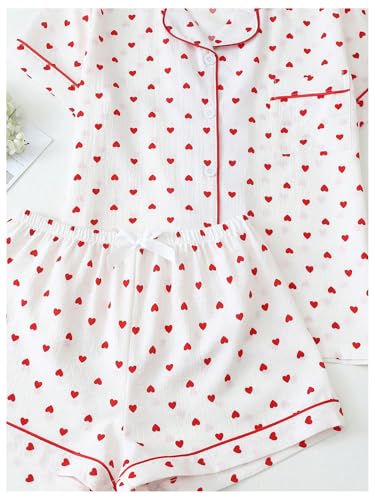 Image of SHENHE Women's 2 Piece Pajama Set Bow Graphic Button Down Short Sleeve Lapel Shirt Pj Short Set