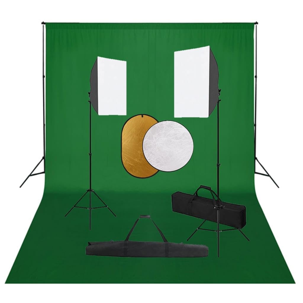 Set da studio fotografico con softbox, sistema di sfondo, riflettori, treppiedi in acciaio regolabili in altezza fino a 210 cm, 2 lampadine da 24 W, ideale per foto, video, streaming, ritratti