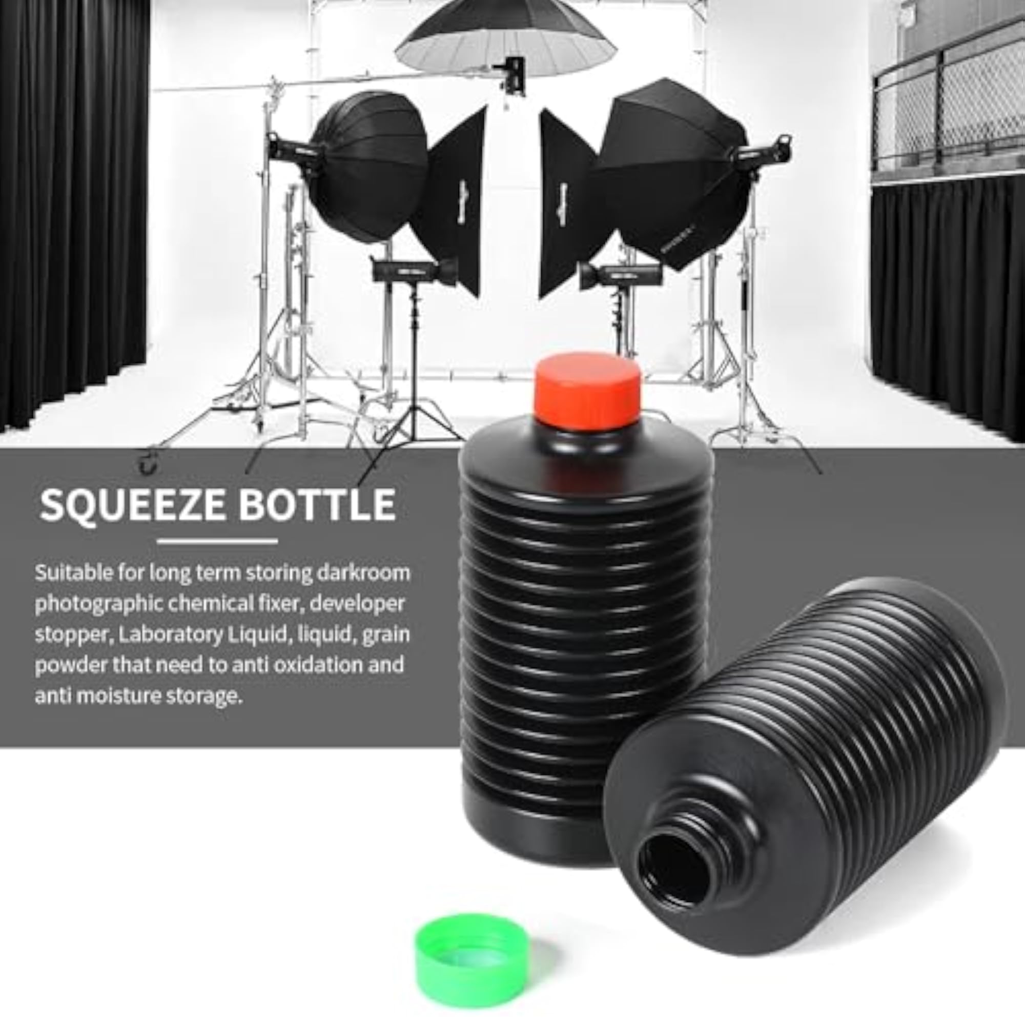 Collapsible Darkroom Chemical Storage Bottles, 3 Pack
