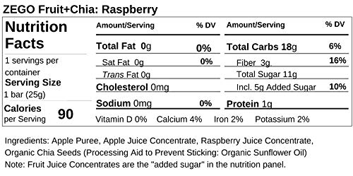 ZEGO Fruit + Chia Bars, Raspberry, Non GMO, Vegan, Gluten Free, Low Glycemic, 25g (Pack of 12) - Thumbnail 3