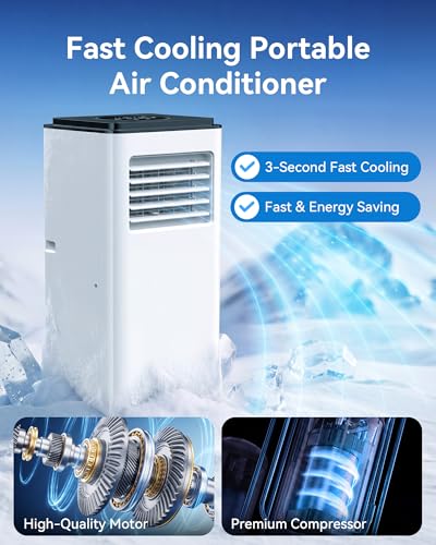 Image of 10,000 BTU Portable Air Conditioner Cools Up to 450 Sq.Ft, 5-in-1 Portable AC Unit with Cool, Fan, Dehumidifier, Sleep, 24H Timer,LED Display & Remote Window Kit for Bedroom Dorms Apartment