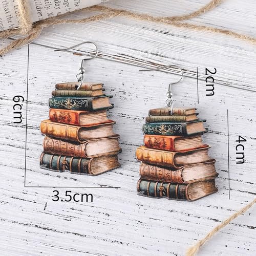 Handmade Wooden Stackable Book Dangle Earrings Lightweight Teacher Student Stack of Books Reading Earrings for Women Librarian Teachers Appreciation Day Gifts Graduation Back to School Jewelry2