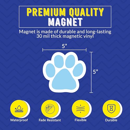 Image of Magnet Me Up Light Blue Paw Print Car Magnet - 5 inchx5 inch Heavy-Duty Weatherproof Vinyl, Magnetic Decal, Pet Lover Gift, Animal Rescue Support, Car, Fridge, Locker Decoration, Made in USA | Heavy duty magnetic decal for car, truck, SUV or fridge, full color UV printed
