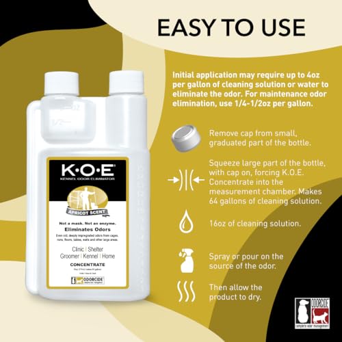 Image of Odorcide K.O.E. Apricot Odor Eliminator 16 oz for Strong Odor for Cages, Runs & More - Home & Kennel w /Safe, Non-Enzymatic Formula