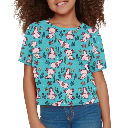 Image of Girl Crop Top Shirts for Summer Cute T Shirts Short Sleeve Tees for Kids 5-16