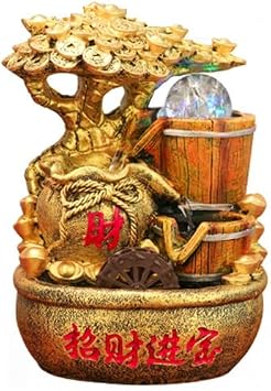 Tabletop Fountains Indoor Rockery Waterfall Fountain with Feng Shui Spinning Wheel & Natural Water Cycle System Relaxation Fountains
