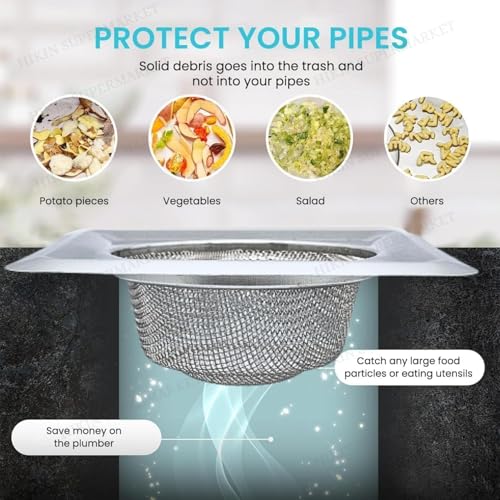 Image of Premium Square Stainless Steel Kitchen Strainer 11 CM Sink Jali, Drain Filter, Anti Clogging Mesh Hair Catcher Drain Cover (ONLY for Square Sink) (2.0 Double)