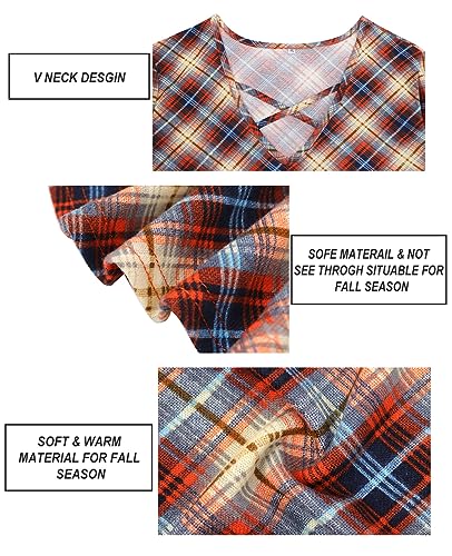 Image of CARCOS Plus Size Tops for Women Long Sleeve Fall Tunic Color Block Camo /Plaid /Leopard /Fall Blouse Crewneck Tshirt XL-5XL