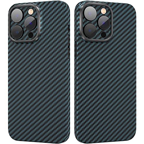 memumi Carbon Hülle für iPhone 14 Pro, 0,5 mm Superdünne, Hülle aus echter Aramidfaser [100% Aramidfaser] mit Fallschutz in Militärqualität für iPhone 14 Pro - Blau