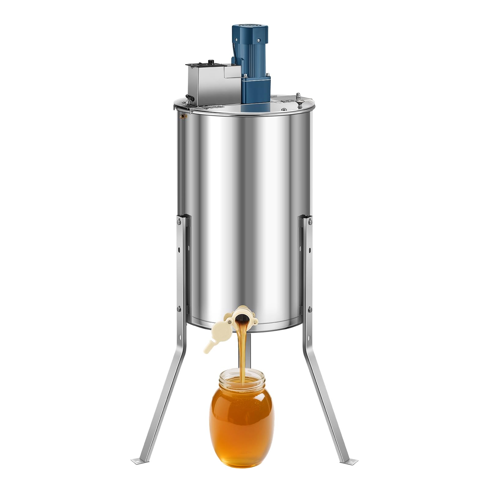 VEVOR Electric Honey Extractor, 3 Frame Honey Extractor with Transparent Lid, Stainless Steel Honeycomb Drum Spinner, Height Adjustable, Honeycomb Extraction Equipment for Beekeeping