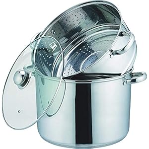 Kamberg – 0008073 – Couscoustopf/Dampfgarer/Kochtopf  (3‑in‑1) – Durchmesser 28 cm – 12 Liter – Hochwertiger Edelstahl – Mit Glasdeckel – Für alle Herdarten, auch Induktion