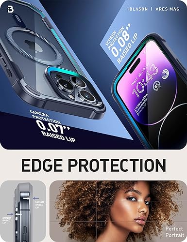 Image of i-Blason AresMag for iPhone Pro Max Case with Built-in Screen Protector, Clear Full-Body Anti-Slip Shockproof Rugged Bumper Case Compatible with MagSafe (Navy)