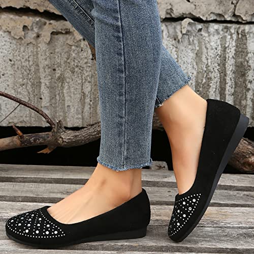 Women's Elegant Rhinestone Flats Pointed Toe Walking Shoes Comfortable Slip On Casual Work Dress Flats Shoes Soft Office Cute Flats2