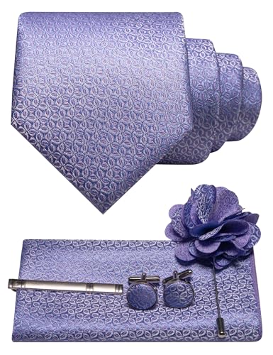 Image of JEMYGINS Mens Tie and Lapel Pin Necktie Pocket Square Cufflinks and Tie Clip Sets for Business Casual 5PCS