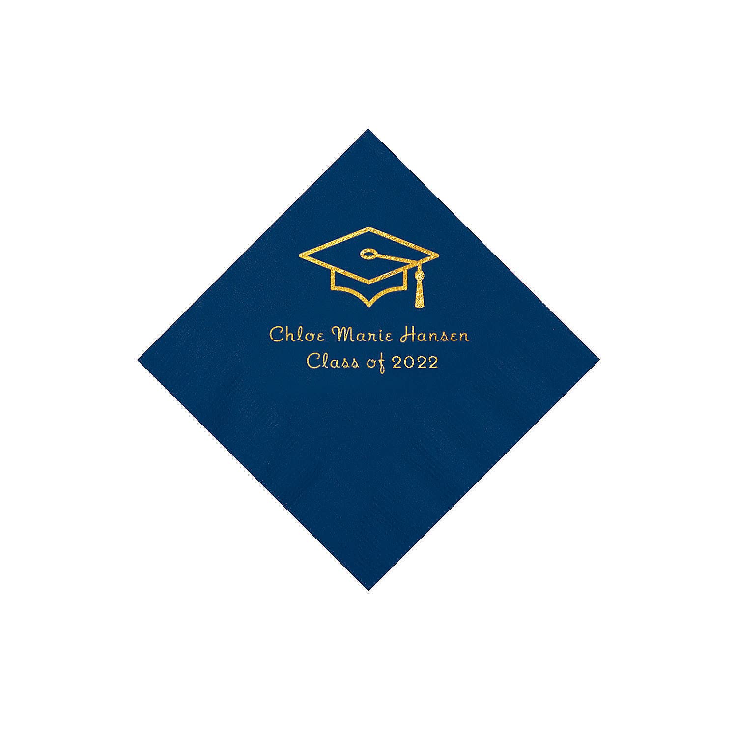 Navy Grad Mortarboard Personalized Napkins with Gold Foil – 50 Pc. Beverage