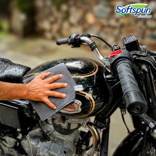 Image of SOFTSPUN Microfiber Cloth - 4 pcs - 40x40 cms - 340 GSM Grey- Thick Lint & Streak-Free Multipurpose Cloths - Automotive Microfibre Towels for Car Bike Cleaning Polishing Washing & Detailing