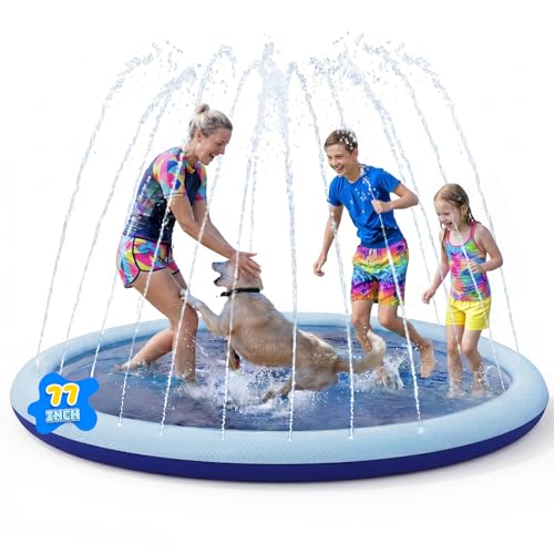COMMOUDS Splash Pad for Kids and Pets (77 inch) Non-Slip Sprinkler Pad