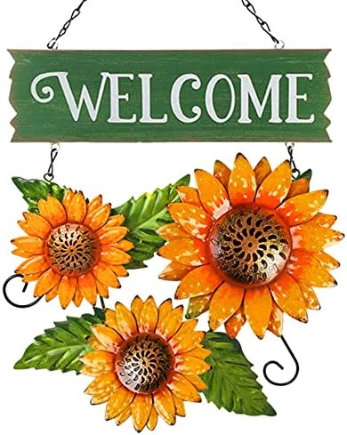 Sunflower Welcome Sign for Front Door, Sunflower Wreath, Hanging Fall Sunflower Welcome Door Sign for Outdoor, Farmhouse, Patio, Garden, Home (Metal)