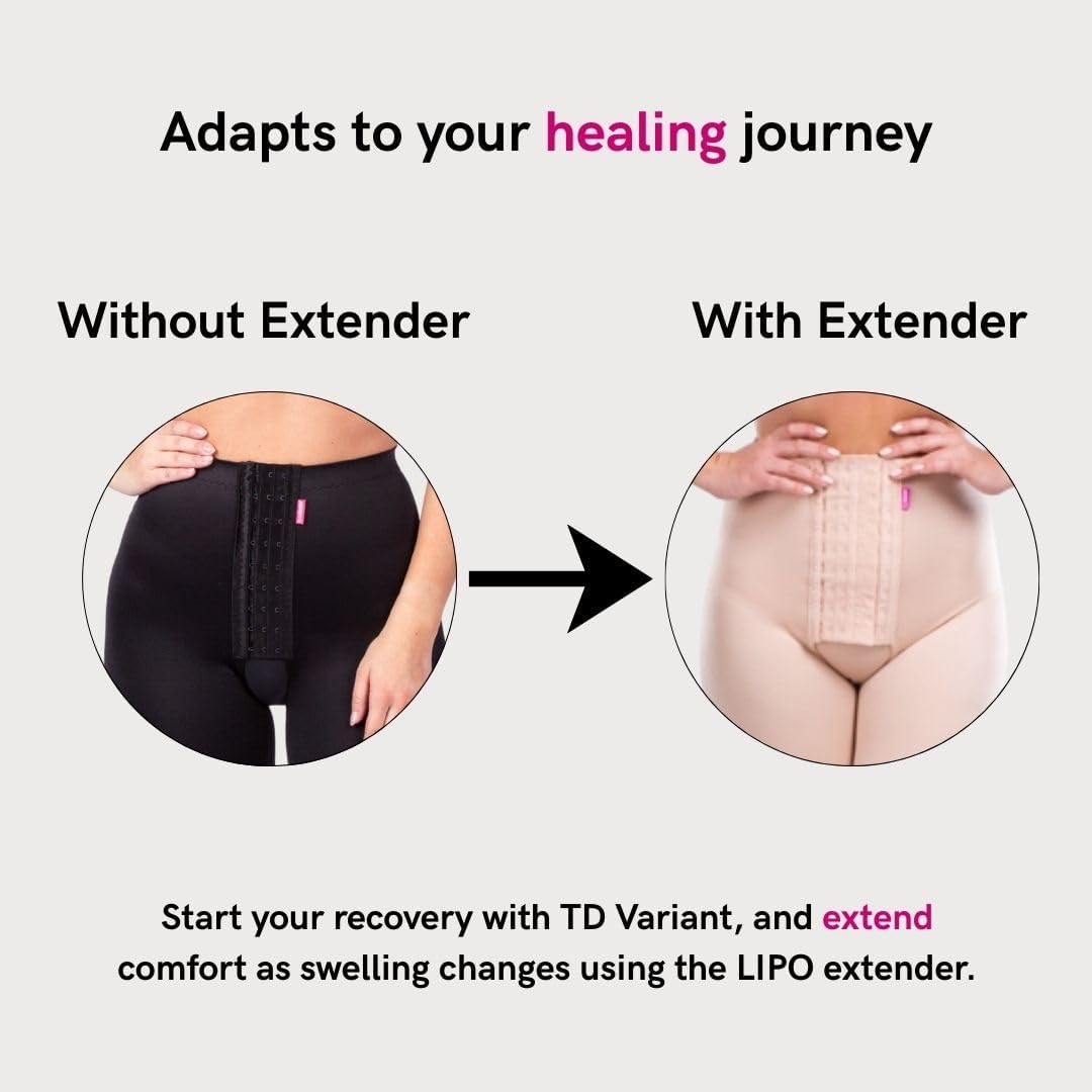 LIPOELASTIC TD Variant Post Surgery Compression Shorts with LIPO Extend Size Extension – Post-op Support & Recovery Comfort (Medium, Black)