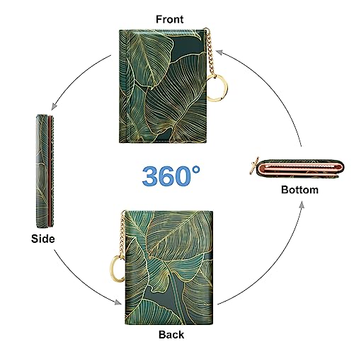 Image of Rouidr Womens Wallet, Small Slim RFID Card Wallets for Women, Cute Front Pocket Trifold Leather Card Organizer with 7 Slots & ID Window, Tropical Leaf