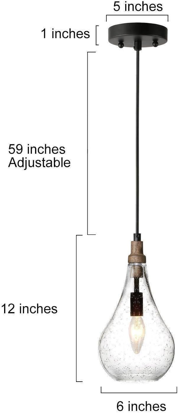 LALUZ Pendant Light Kitchen Island, 1-Light Farmhouse Kitchen Island Lights Rustic Teardrop Adjustable Hanging Pendant Light Fixtures with Seeded Glass Shade