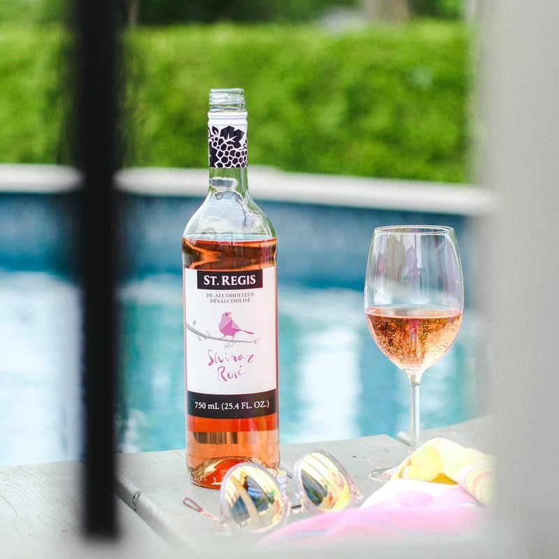 Image of ST. REGIS Non-Alcoholic Shiraz Rose - Low Calorie and Sugar - Raspberry Pink Fruity Rich Flavor from North of Spain - 25.4 fl oz (4 Pack)