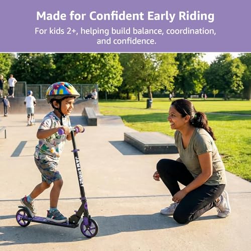 Image of Amazon Brand - Jam & Honey Kids Kick Folding Scooter for Kids (2+ Years) | 3- Step Height Adjustable Handle, Smooth Bearing Wheels & PVC Tyres | BIS Certified | Purple