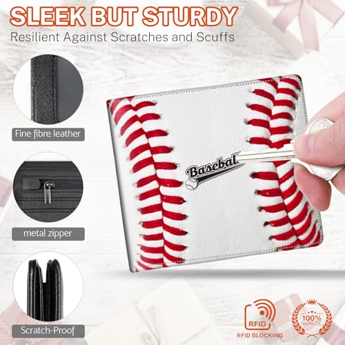 Image of Boys Wallet for Kids, Teen Boy Baseball Wallets 9-12 8-10 8-12, Cool Novelty Leather Bifold Rfid Blocking Purse Coin Pocket Zipper Id Window for Children Men Male Youth Guys Birthday Gifts