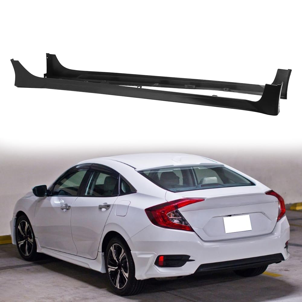 MODILOVER Side Skirts, Compatible with 2016-2021 Honda Civic 4dr Sedan, PP Unpainted Black HFP Style Rocker Panel Side Splitter Bottom Line