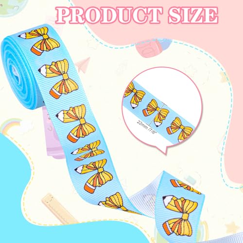 Image of Whaline 6 Rolls Back to School Grosgrain Ribbons 7 /8 inch 30 Yards Fabric Craft Ribbon Composition Notebook Ruler Pencil Bow Apples Ribbon for Wreath Bow Gift Wrap Party Decor