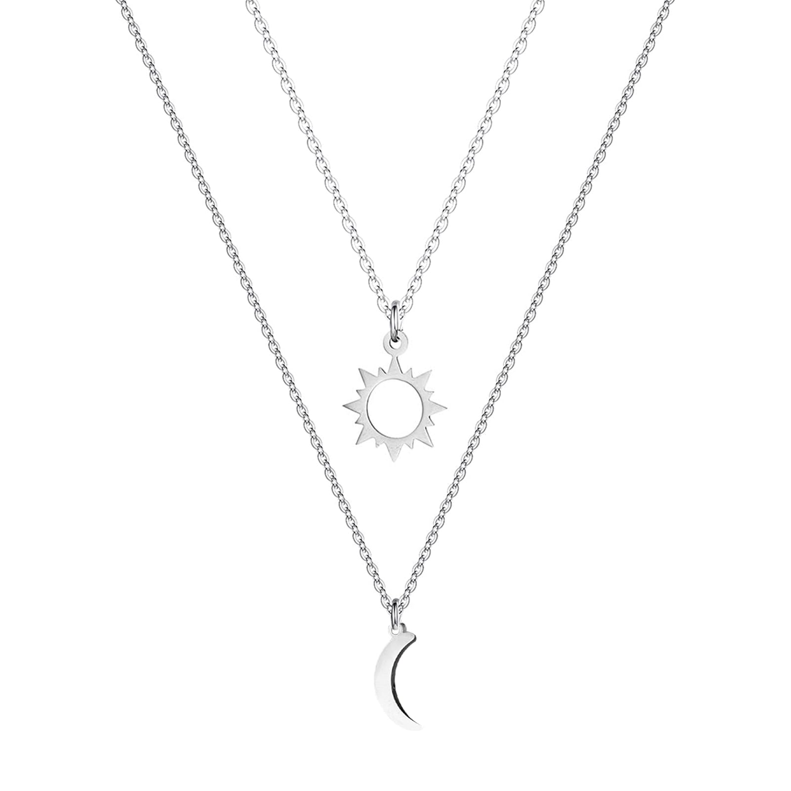 MezrkuwrCollar de sol y luna de 2 piezas con joyero collar de madre e hija collares de mejor amiga conjunto de amistad joyería para hermana (plata)