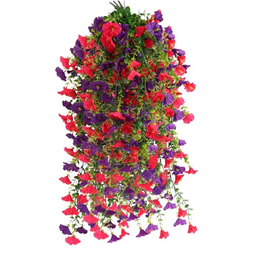msymsyu 80cm Kunstblumen Petunienhänger 4 Stück Künstliche Balkonblumen Kunstblume Hängend Petunien Ideal für Außen Innen Balkon Outdoor Heimdekoration (Rosa-Violett)