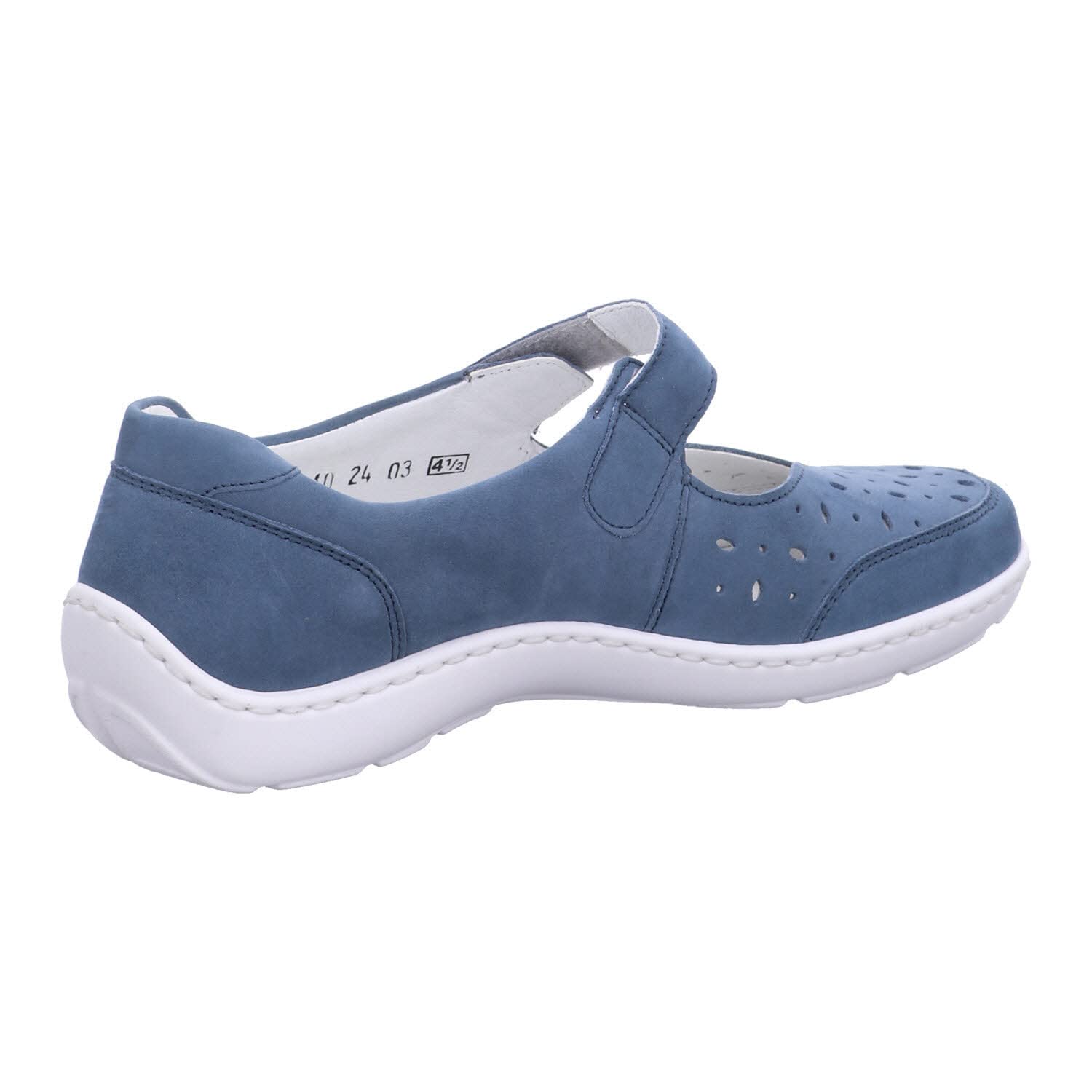 Waldläufer 496325 191 263 Denim Nubuck Leather Womens Wide Fit Mary Jane Shoes