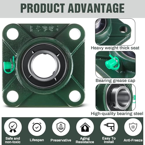 Image of Gisafai 8 Pcs UCF205-16 Pillow Block Bearing with 1 inch Bore Flange Mounted Pillow Block Ball Bearing Self Alignment Cast Iron Housing Steel Unit for Industry, Green