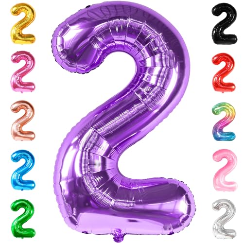 Image of KatchOn Purple Number 2 Balloon 40 Inch 2nd Birthday Decorations for Girls