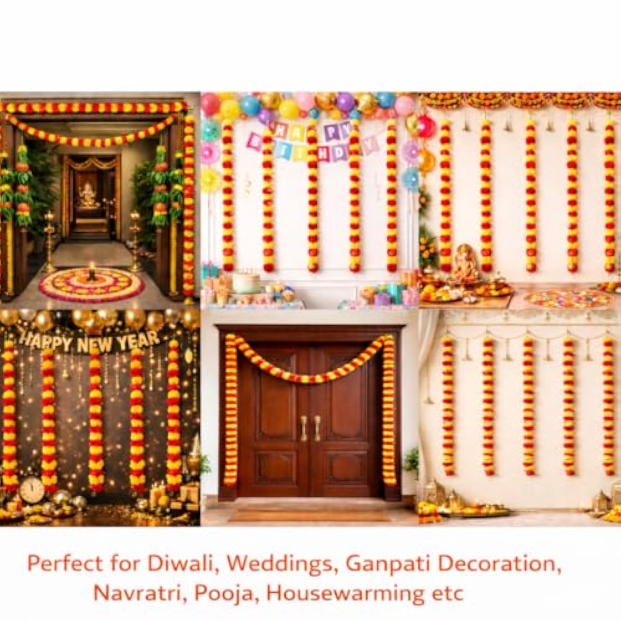 Artificial Marigold Fluffy Flower Garland for Decoration