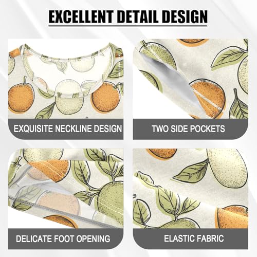 Orange Retro Cartoon Pattern Summer Cute Pajama Sets, Short Sets for Daily Wears and Sleep Wears4