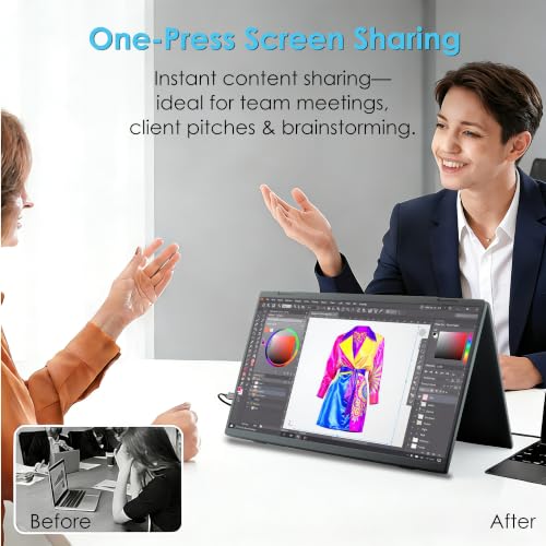 Image of 15.6-inch 1080P Portable Triple Laptop Monitor Extender with 1*HDMI and 2*USB-C Max 1920x2160 FHD IPS Foldable Plug and Play External Screen for Travel Work Home and Office -Black