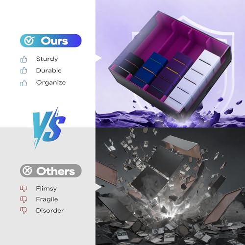 Image of UAONO Trading Card Storage Box, Holds 2400 Sleeved Cards with 24 Dividers & 4 Stoppers, Magnetic Closure PU Leather Card Case for MTG, PTCG, YGO, Sports Cards (Black&Purple)