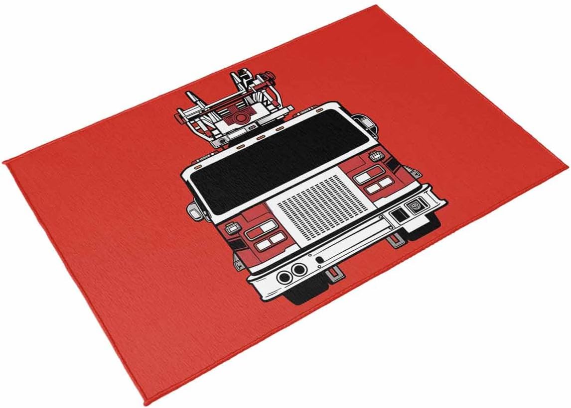 DecorLovee Outdoor Rug 4' x 6', Fire Fighting Truck Large Non Slip Area Rugs Washable Floor Mat, Red Truck Reversible Indoor/Outdoor Carpet Runner for Patio, Backyard, Deck