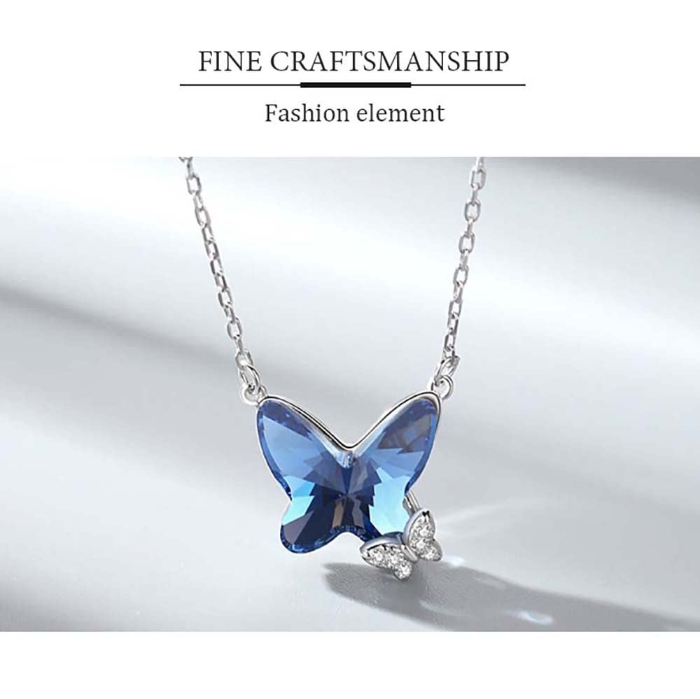 LNNSHX Collar de Mariposa, joyería con Colgante de Cristal de Plata de Ley S925, Piedra Natal para Mujer